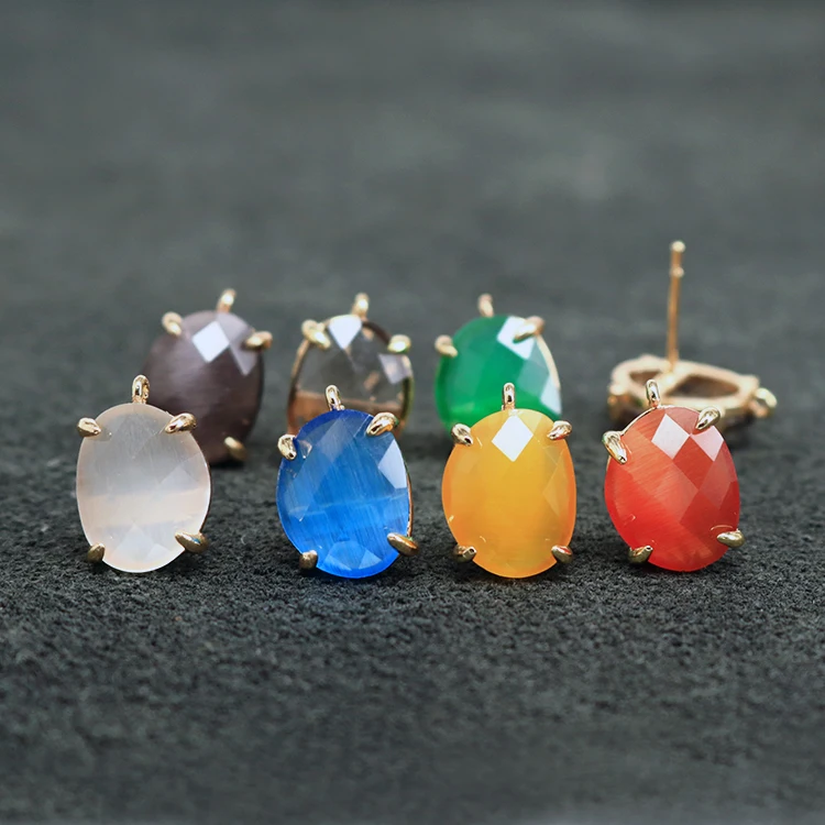 

CZ7484 Cat's Eye Stone Bezel Post Earring Findings with Loop, Cat's eye Stud Earring Supplies