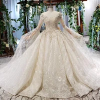 

HTL511 Elegant beaded long sleeve unique wedding dress ball gown suzhou crystal beaded wedding dress