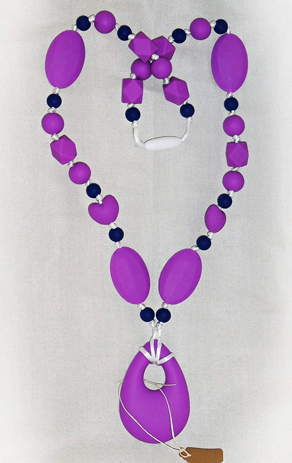 Baby Teething Necklace of Food-Safe Silicone Beads, Baby Teether, Toddler Teether, Mommy Teething Helper, Purple Teething