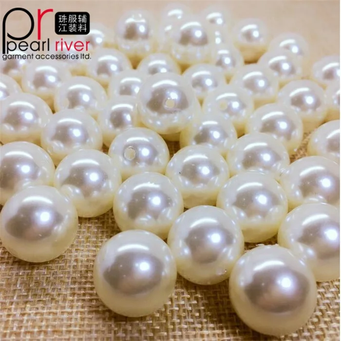 

natural white round shape ABS loose pearls with holes, White color /custom color