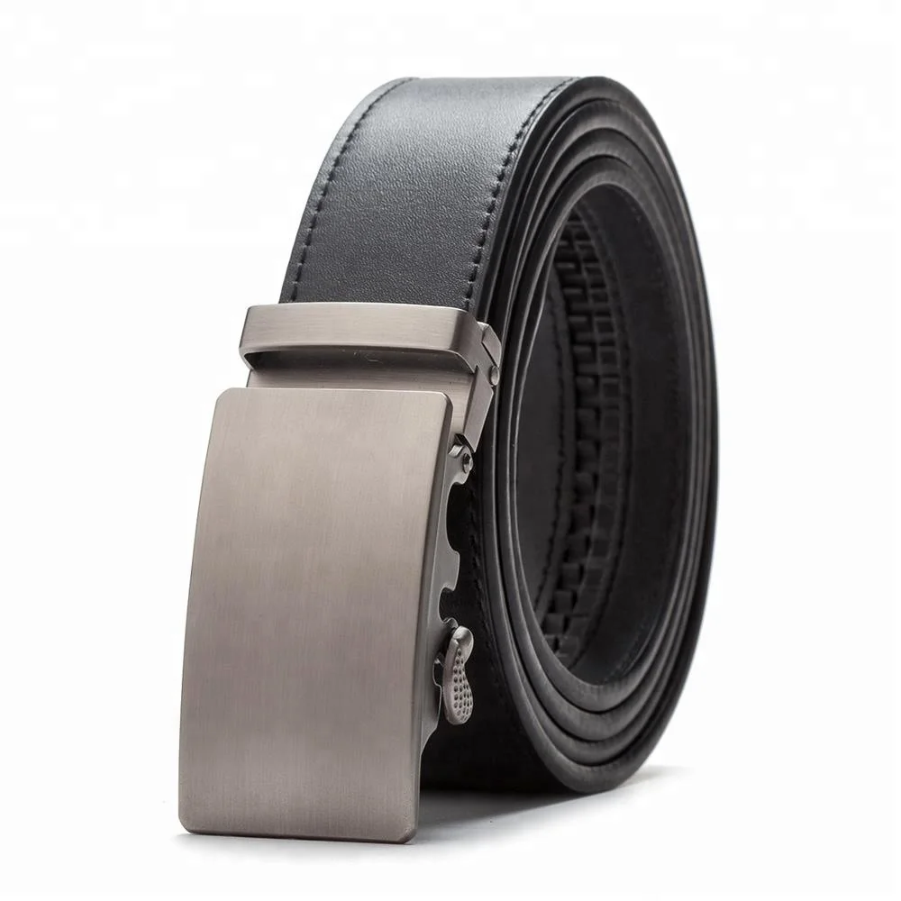 Men's 3.5cm Wide Black Color Top Grain Leather Ratchet Belt