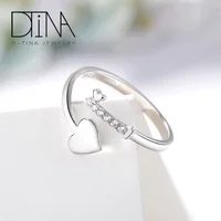 

DTINA 925 Sterling Silver Ring Jewelry Love Heart Shaped Open Ring Wedding Ring