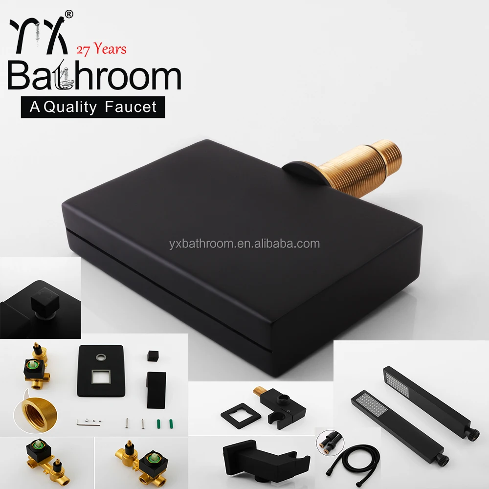 kaiping faucet Popular LED wall mounted bathroom sink taps brass matte black waterfall basin faucets