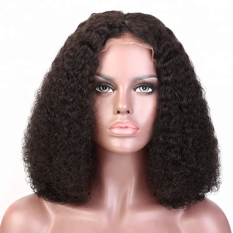 

Wholesale Human Hair Short Wig Malaysian Curly BOB Lace Front Wig, Natural color(#1b)