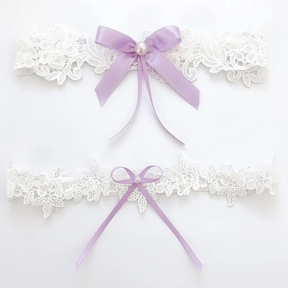 White Pearl Bow Wedding Bridal Garter Women Sexy Leg Lace Garter