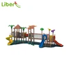Outdoor Playground Plastic Kids Slide, Bridge and Swing Play Set Outdoor, Safety Fun Wooden Slide