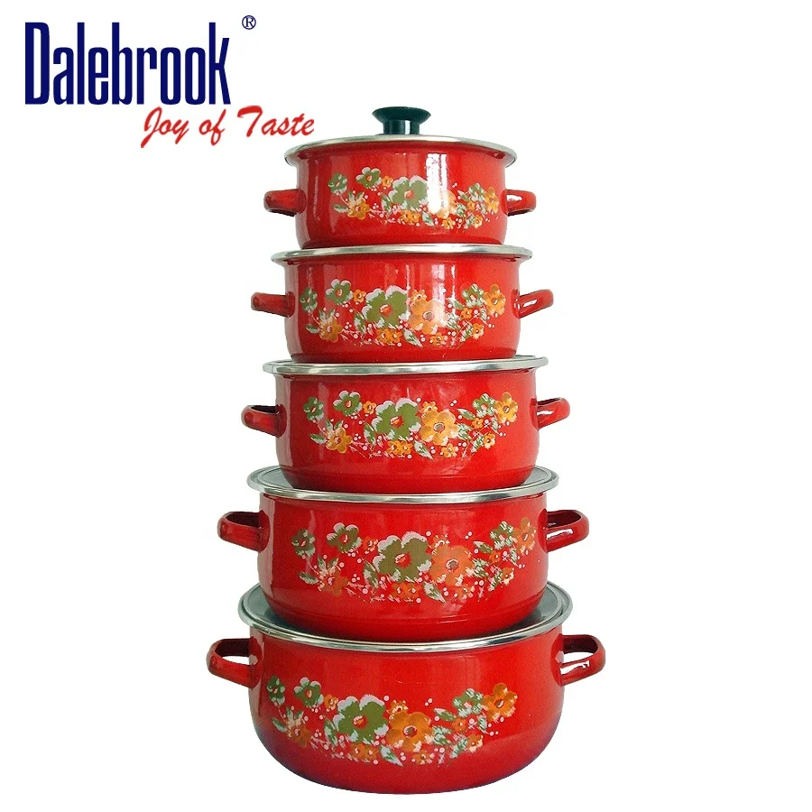 
Anycook 10pcs Enamelware Ceramic Stock Sauce Hot Cooking Pot Porcelain Enamel cast iron Non stick Cookware Set 
