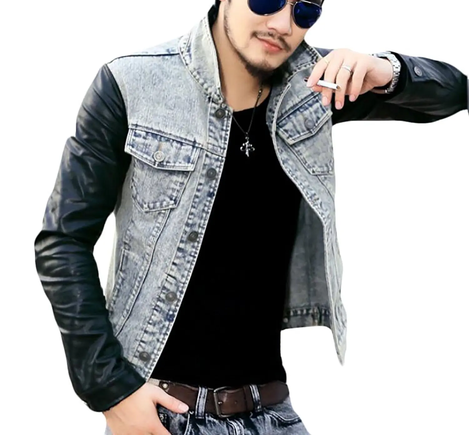 Cheap Denim Jacket Leather Sleeves Mens, find Denim Jacket Leather