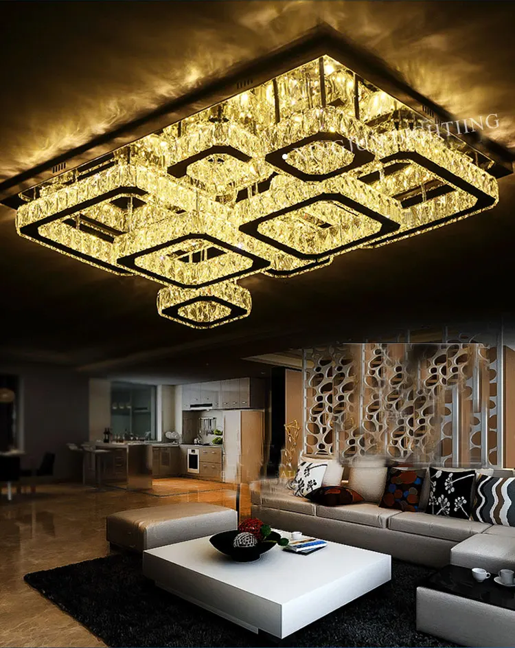 Multi-combination led modern Stainless Steel Crystal decorative square ceiling lamp