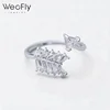 Unique design crystals arrow opening ring white zircon leaf cuff ring for women