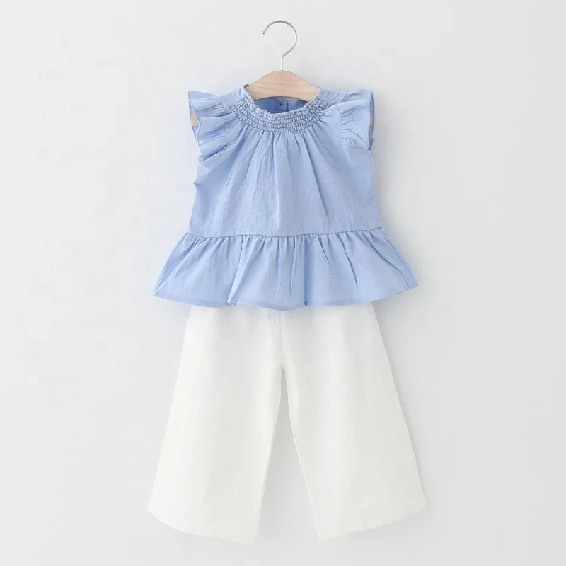 

B20035A Korea fashionable summer little girl wide leg pants two piece sets, Picture