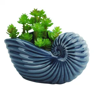 Image of 5" Cute Ocean Blue Seashell Series Flower Pot Ceramic Succulent Conch Cactus Bonsai Plant Pot