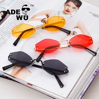 

ADE WU STY7102F Vintage fashionable Hexagon Sunglasses 2018 Small rimless Women Brand Designer Sun Glasses De Sol