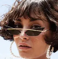 

Queena Vintage Small Narrow 90s Cat Eye Sunglasses Women Shades Retro Cateye Sun Glasses