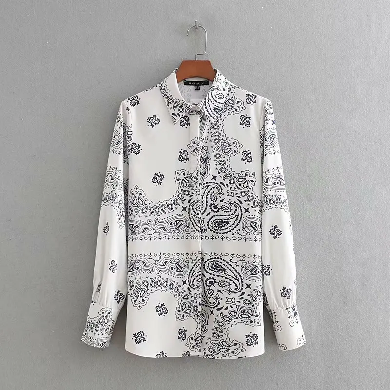 

White color floral printed blouse women fashion long sleeve spring autumn tops, N/a