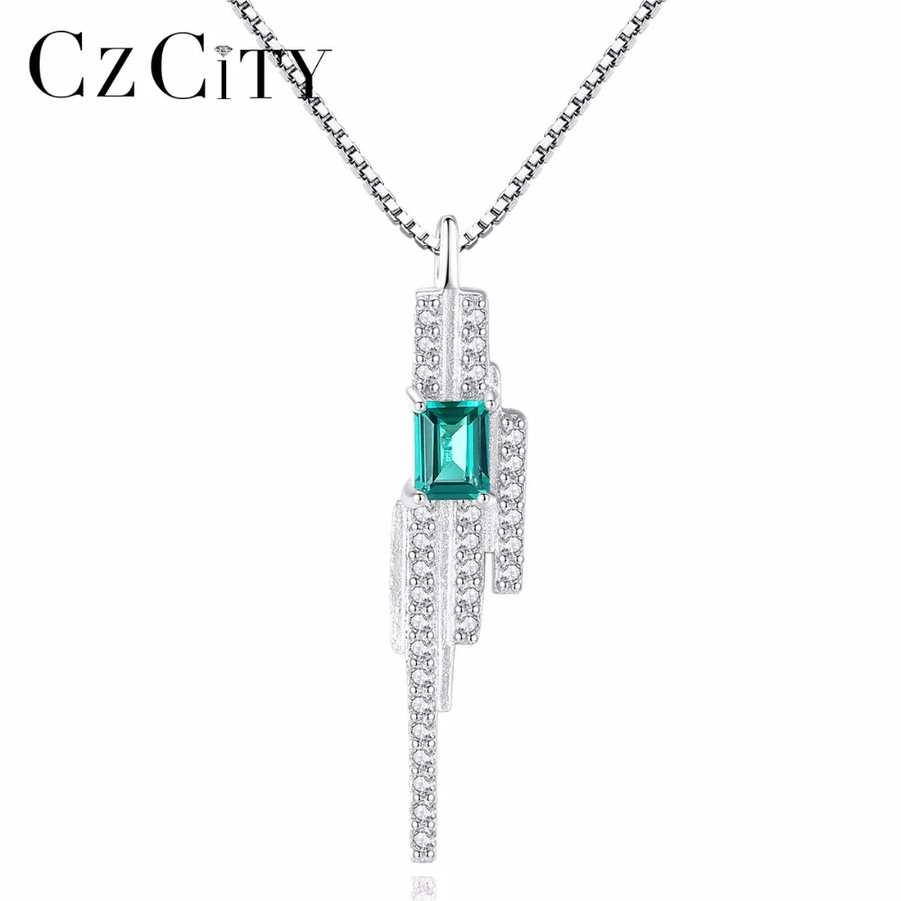 

CZCITY Genuine Natural Green Topaz Necklace 925 Sterling Silver Pendants Necklaces Fine Wedding Jewelry for Women