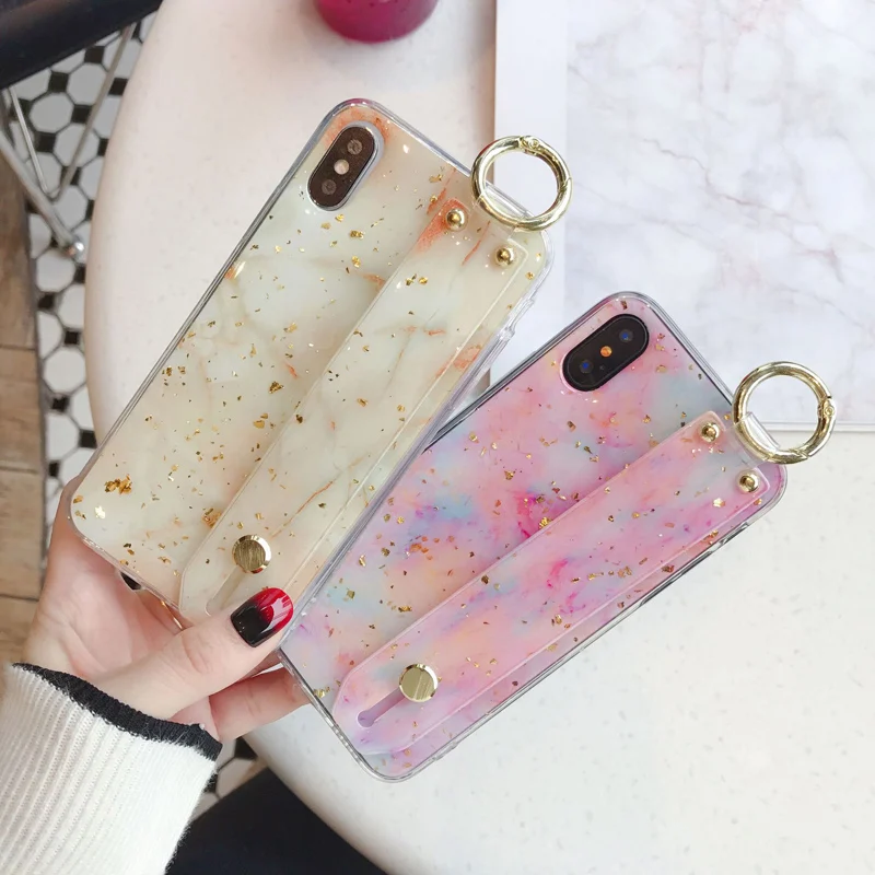 

Luxury Marble Phone Case For iPhone 7 Case Gold Foil Wrist band Cover For iPhone X 7 6 6S 8 Plus XR XS Max Coque Silicon Fundas