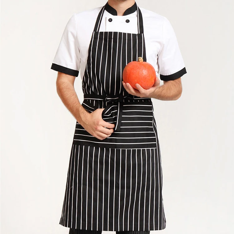 Black & white stripe butcher catering apron with pocket cotton 70 x 90cm PPED003 