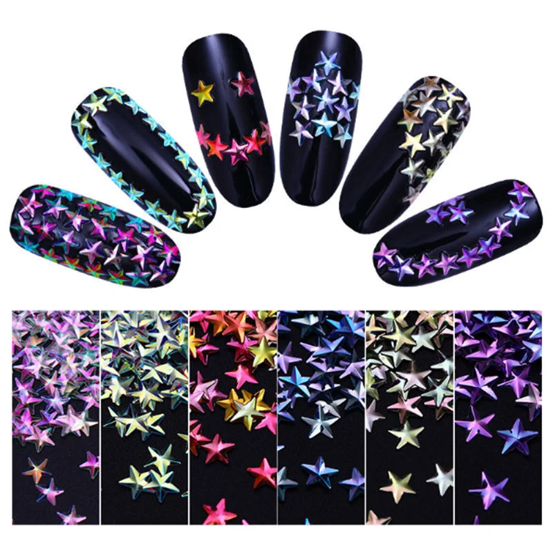 

Newest Star Shape Manicure Iridescent Flakies Decoration Chameleon AB Colors Nail Art Glitter, 12 chameleon colors nail sequin
