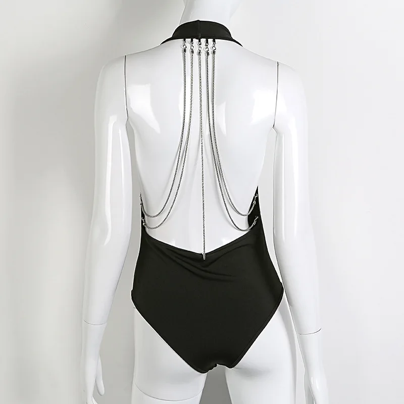 Cheap Sexy Women Sleeveless Bodysuits With Metal Chain Scoop Back Buy