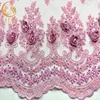 Embroidery Pink 3D Lace Dress Material Wholesale/3D French Net Lace Sequins Pearl With Rhinestone Bridal Gown 3D Lace