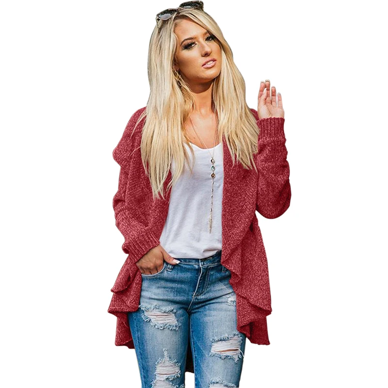 

Wholesale Velvety Chenille Open Front Knitted Asymmetrical Cardigan