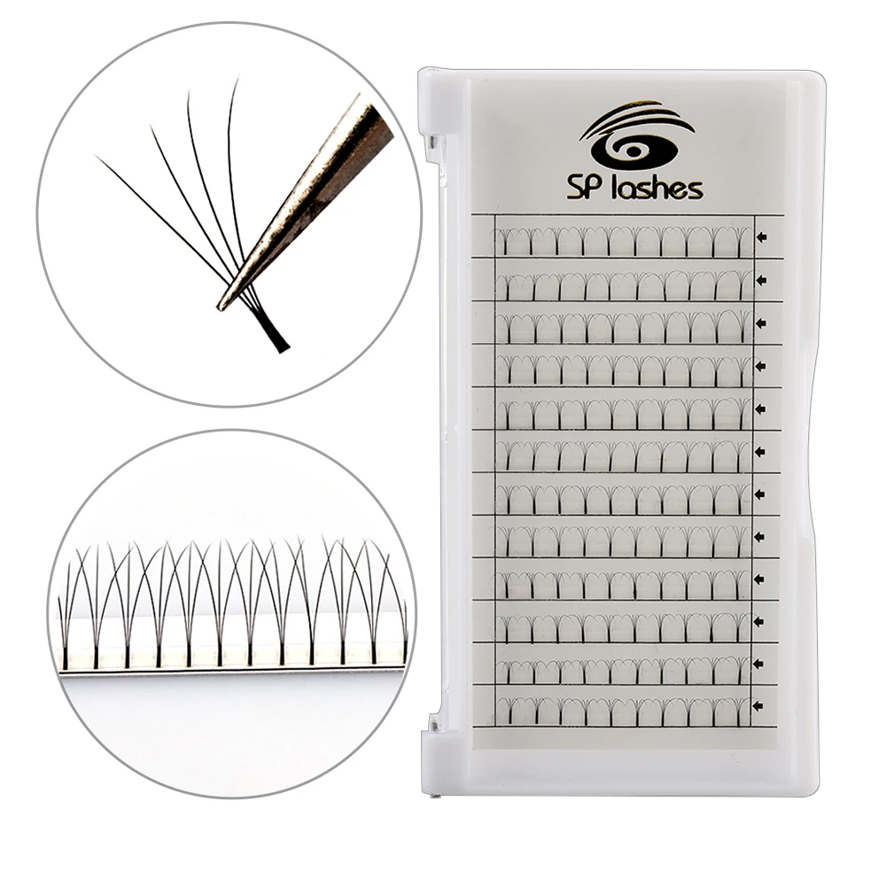 

long stem Short Stem Pre Made Fans SP 3D 0.07 Volume Lashes, Natural black