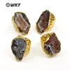 WT-R112 Adjustable 24k real gold electroplated slice agate stone ring fashion cigar druzy stone ring
