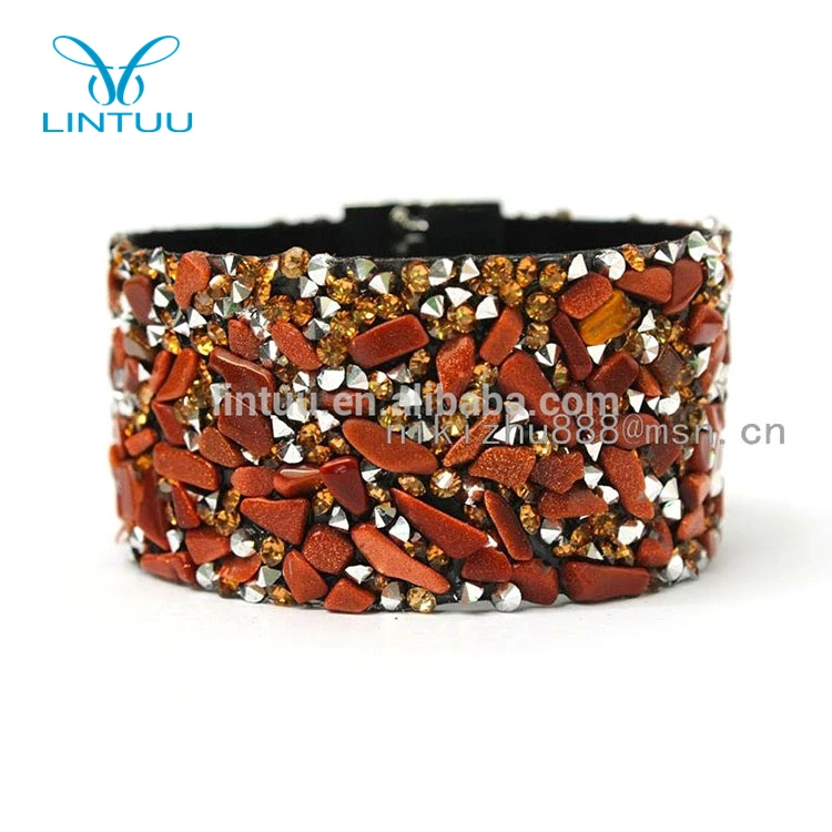 

Wholesale bling bling titanium magnetic bracelet with goldstone gravel