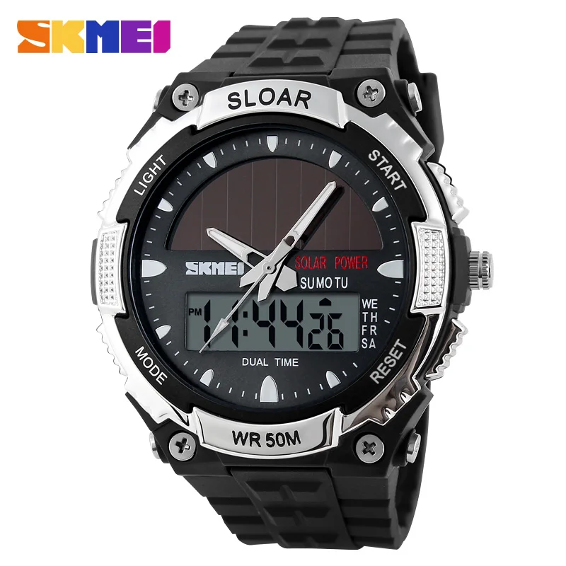 

SKMEI 1049 Solar Powered Watch Water Resistant Quartz+Digital Complete Calendar Day/Date Auto Date Alarm Sport Watch, 5 colors for choose
