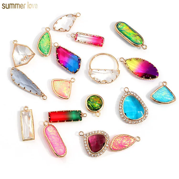 

Fashion Wholesale Irregular Colorful Rainbow Birthstone Crystal Pendants For Bracelets Necklace DIY Glass Charms Jewelry Making