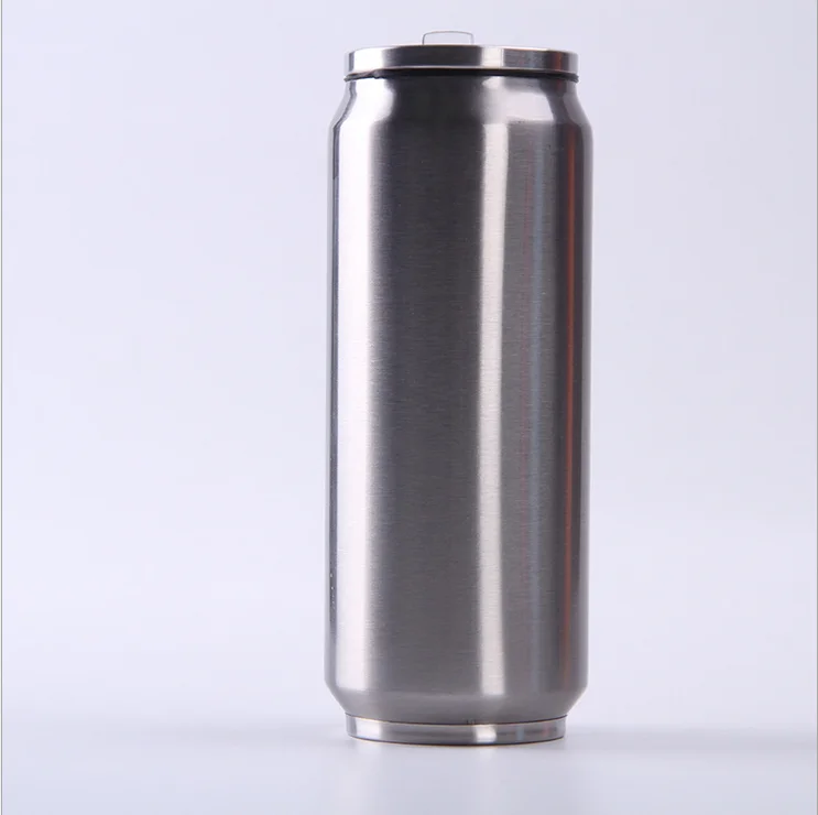 

12 oz Stainless Steel Cola Can with Flip-up Straw Coffee Water Tumbler Soda Bottle with Lid Travel Mugs Tumbler Cups, Customized