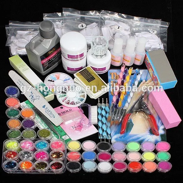 

Professional 42 Colors Acrylic Powder Brush UV Lamp Glitter Dipping Clipper File Nail Art Set NK014
