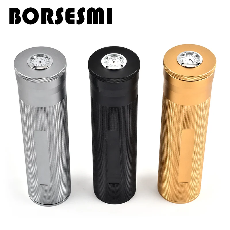 

Newest Aluminium cigar case tube Metal Cigar Holder Multi function Tobacco Humidor Aluminum Single Cigar Tube with Hygrometer, Random colors & as photo or customized