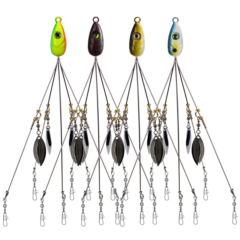 Cheap 18g 21cm Five Arms Umbrella Alabama Rig Metal Bait Fishing Jig kit Lead Head Soft Fish Lure Set Tackle