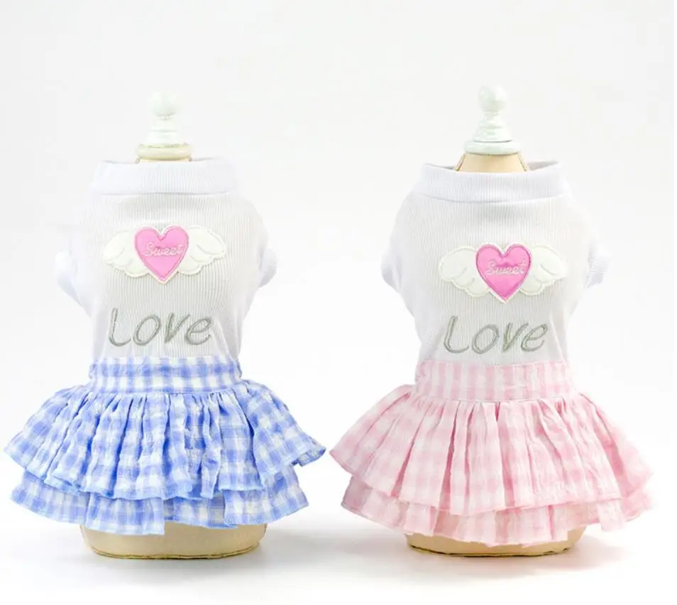 

Love Heart Printed lovely princess Tartan dress pet clothes For Summer Spring