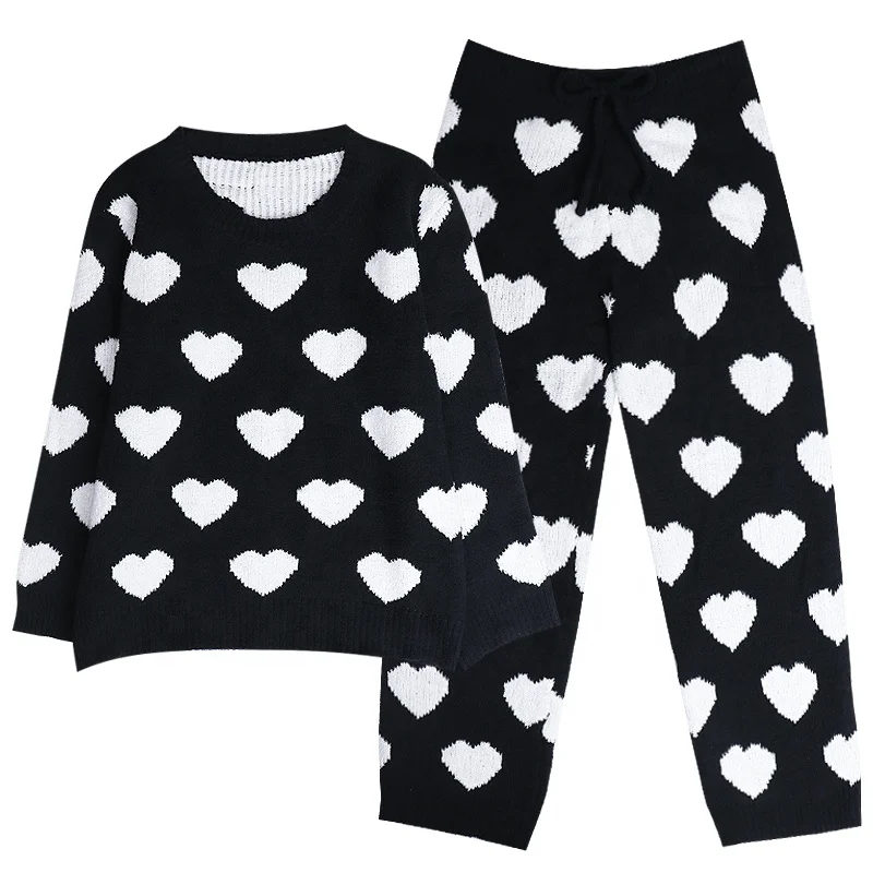 

2020 spring new match family pink heart-shaped pajamas student ladies sweet cute casual suit leisure wear