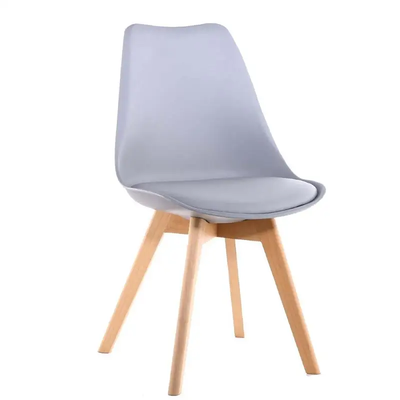 modern Design Cushion PP Plastic Tulip Dining Chair with Wooden Legs