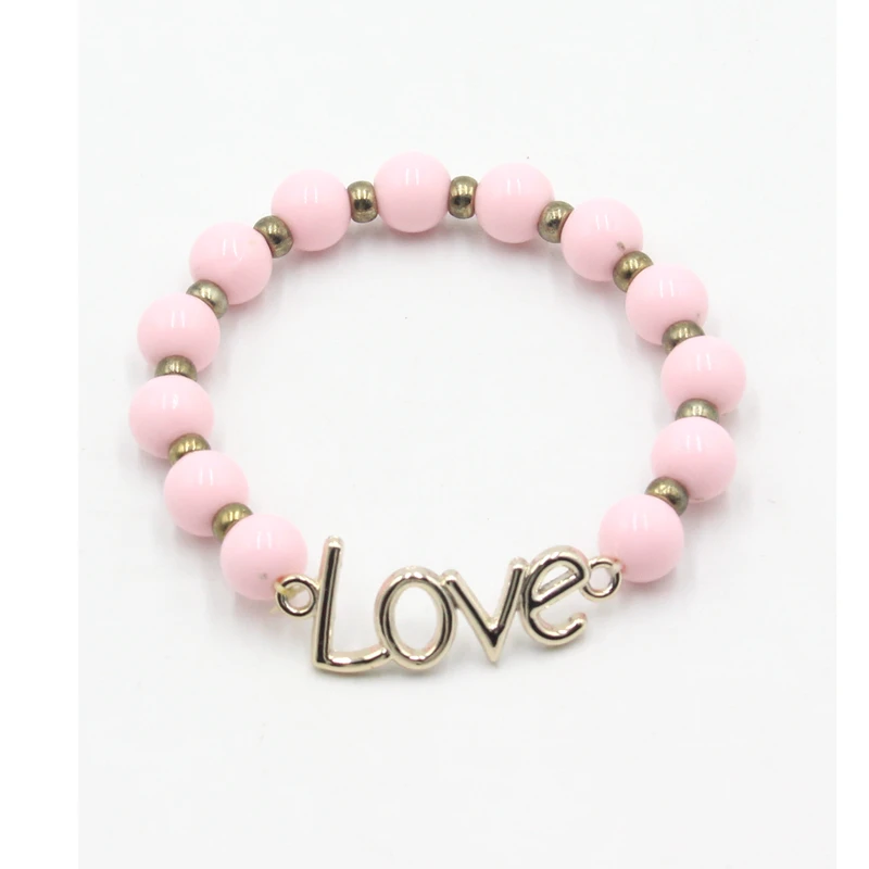 

Wholesale Stretch Love Charm Pink Beaded Bracelet, As picture