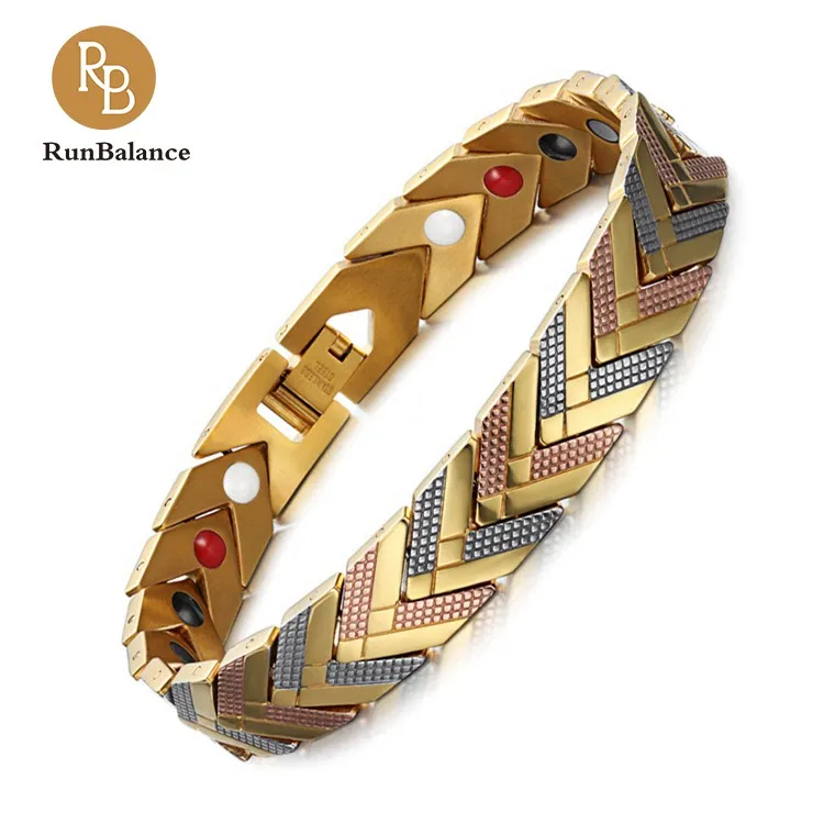

RunBalance 1 Day Delivery Wholesale three color gold plated bio magnetic stainless steel bracelet, Silver & gold;black;rose gold
