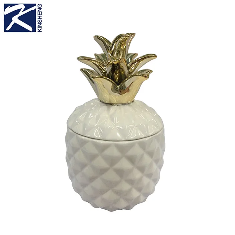 Kinsheng White Pineapple Ceramic Cookie Jar With Lid Pineapple