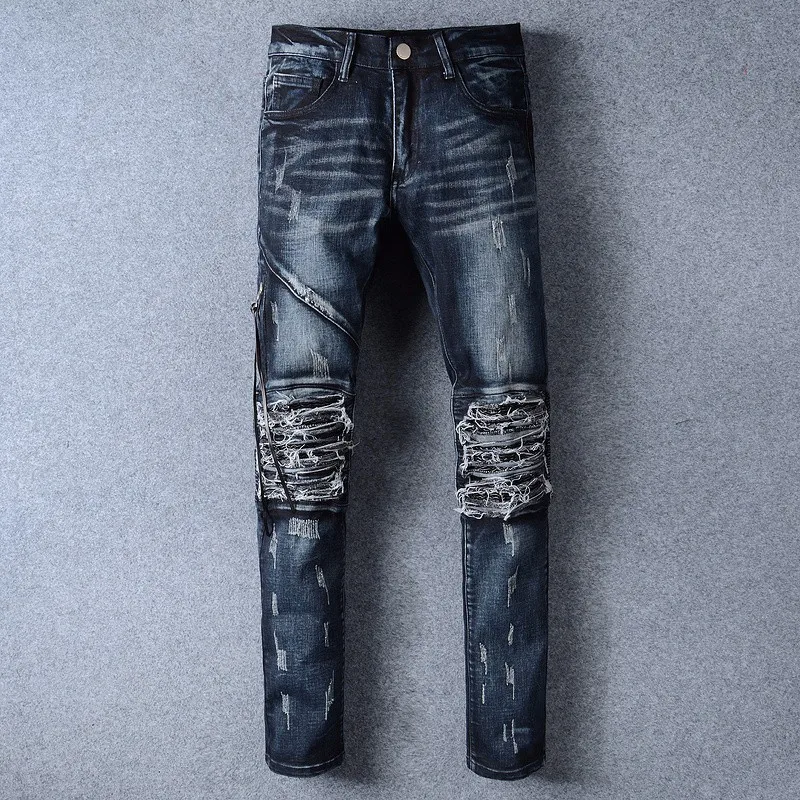 dark blue biker jeans