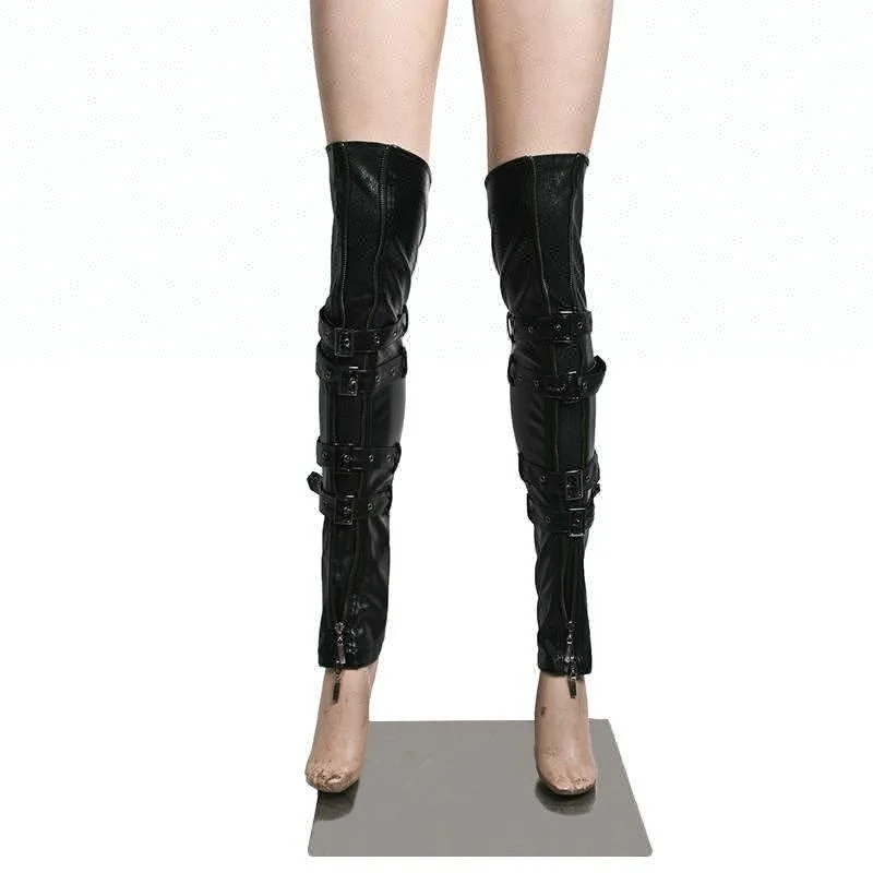 
Punkrave Black Leather Foot Stretch Leather Chaps 