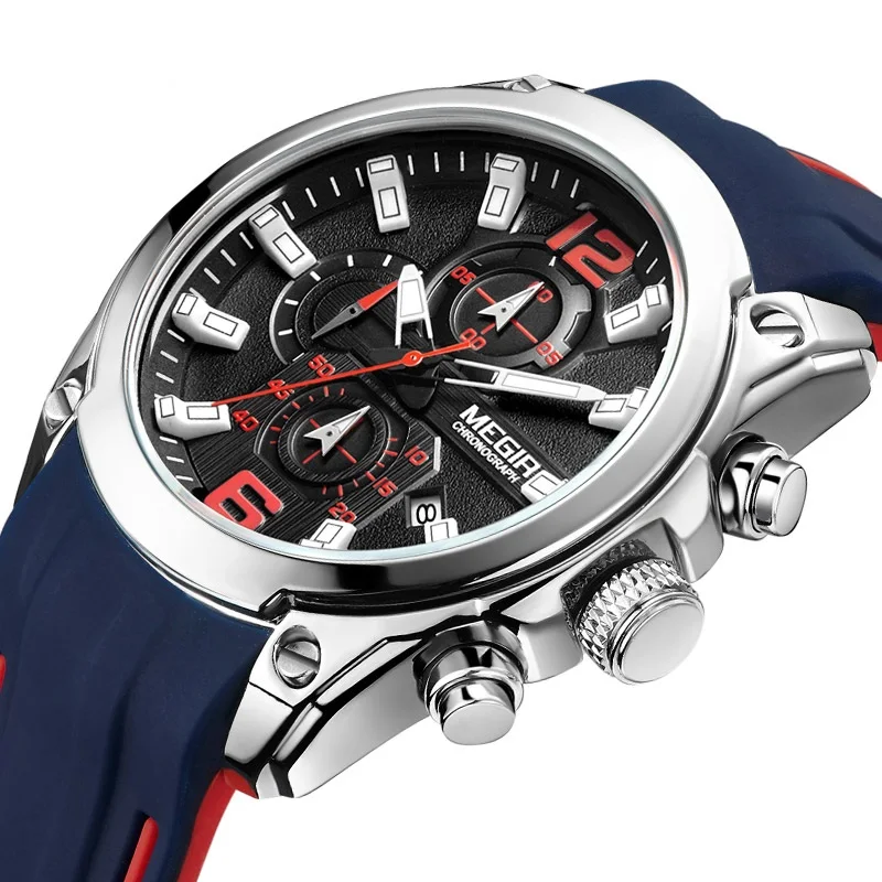 

MEGIR 2063 Watch Men New Casual Military Chronograph Watches Men Wrist Luxury Quartz Waterproof Wristwatches Relogio Masculino, 3-color