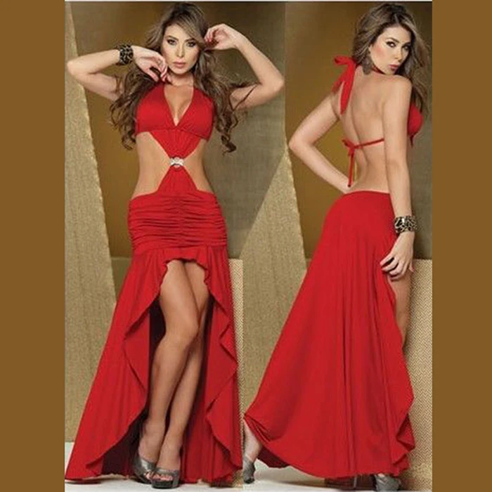 

Wonder Beauty Women Summer Sleeveless Sexy Cut Out Backless Deep V-Neck Split Maxi Long Party Club Dress, Black, red