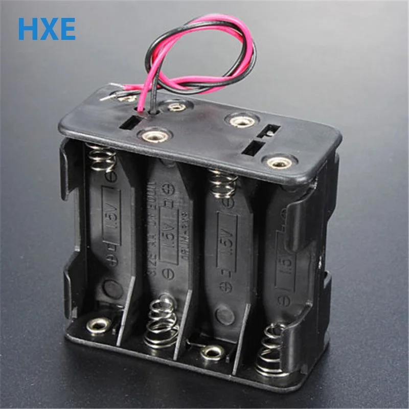 Caja de la caja del soporte de la ranura de la batería 12V Caja de la caja 8 Baterías AA Pila de pila de 6 pulgadas de cables-10PCS 