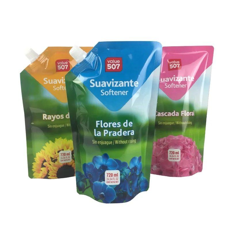 Biodegradable Custom Printed Liquid Laundry Detergent Spout Pouches Plastic Stand Up Pouch Bags