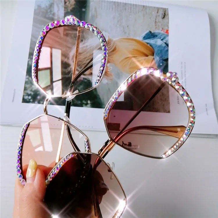 

2021 High Quality Crystal Bling Rhinestone Womens Shades orange Sunglasses