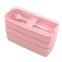 

China Suppliers Creative Design Safety Eco-friendly Durable Fashion Kitchen Gadgets Green Wheat Lunch Box With Fork Spoon