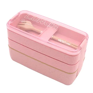 Image of China Suppliers Creative Design Safety Eco-friendly Durable Fashion Kitchen Gadgets Green Wheat Lunch Box With Fork Spoon